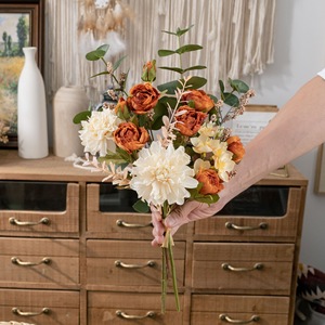 Bouquet de fleurs artificielles Sunny Window, rose orange, tissu tissé en plastique, décoration de mariage et de maison CF02145 - Product Image 2