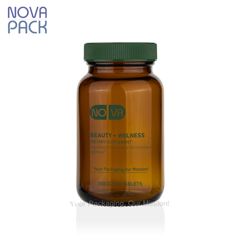 ขวดสีเหลืองอำพัน + ฝาสีเขียวลายริ้ว