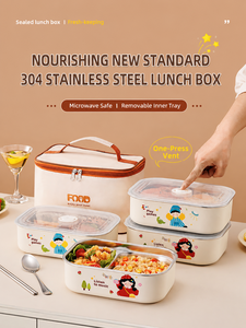 Lonchera Hermética de Acero Inoxidable 304, Recipiente para Almacenar Alimentos, Bento para el Trabajo, la Escuela, el Hogar y la <span class=keywords><strong>Cocina</strong></span>, Capacidad de 1-3L, Venta al por Mayor - Product Image 1