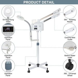 Máquina de Vapor Facial Profesional 3 en 1 con Lámpara de Aumento, Dos Cabezales, Vaporizador Facial Frío y Caliente - Product Image 4