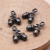 Pendentif Double Acorn Charm 14x10mm 3D en forme de noix de chêne, en alliage de zinc argenté antique, pour boutonnière de mariage en forêt