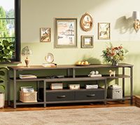 Meuble TV moderne en bois noir avec prises électriques, tiroirs et éclairage, extensible et durable, pour téléviseurs de 65 à 70 pouces, mobilier de maison