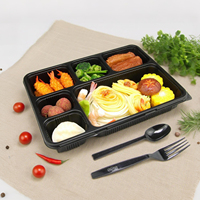 Récipients alimentaires à bento noirs à 6 compartiments personnalisés Boîte à bento en plastique jetable à emporter