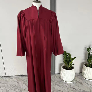 Túnica de Coro Unisex <span class=keywords><strong>JJ</strong></span> GRADGOWN de Poliéster Mate Color Borgoña con Hombros Plisados y Cuello Alto para Eventos Religiosos, Venta al Por Mayor - Product Image 1