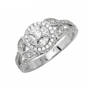 精品珠宝花键柄光环镶嵌侯爵夫人切割碳硅石钻石925纯银订婚戒指