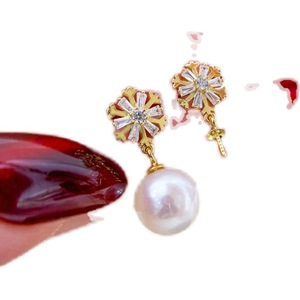 Boucles d'oreilles pendantes en argent S925 avec support vide pour perles DIY, motif flocon de neige, pour perles rondes de 8-11 mm, modèle 21137 - Product Image 5