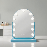 Modern Arch Vanity Mirror LED Display Screen Adjustable Brightness Touch Switch Freestanding Metal Glass Construction Makeup
