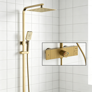 Système <span class=keywords><strong>de</strong></span> <span class=keywords><strong>douche</strong></span> HONGDEC en laiton brossé doré non revêtu, avec pommeau <span class=keywords><strong>de</strong></span> <span class=keywords><strong>douche</strong></span> carré, douchette à main et <span class=keywords><strong>barre</strong></span> coulissante réglable - Product Image 6