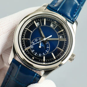 Montre unisexe haut de gamme 5A personnalisable, hommage au patrimoine, boîtier plaqué platine, griffes gravées, affichage du calendrier perpétuel - Product Image 4