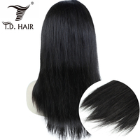 Perruque Lace Front Wig cheveux naturels vierges — TD, cheveux humains péruviens, couleur noire naturelle, soyeuse, lisses, ligne de cheveux, en Stock