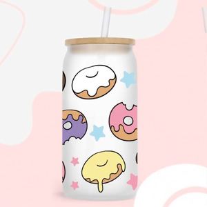 สติกเกอร์ติดแก้ว PET ทนทาน ไม่ต้องใช้ความร้อน กันน้ำ ป้องกันรังสียูวี สำหรับแก้วกาแฟขนาด 16 ออนซ์ ลายดอกไม้ ขายส่ง - Product Image 1