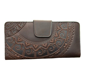 Cartera plegable de cuero de vaca genuino de lujo para mujer elegante Tarjetero con diseño en relieve cierre abierto bolsillos cortos para monedas - Product Image 1
