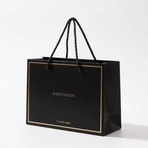 Bolsa de papel de compras al por menor vestidos ropa regalo laminado lujo negro logotipo de marca impreso personalizado con asa de cinta - Product Image 3