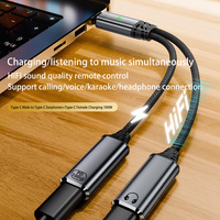 Adaptor Pengisi Daya Headphone USB-C 2-in-1 USB-C ke Jack Audio Aux dengan Kabel Pengisian Cepat PD 100W dan Pelindung Kabel untuk iPhone