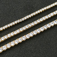 Collier Tennis Classique RQ Micro 3/5mm avec Zircons Cubiques Sertis et Nouveau Fermoir Rabattable, Bijou Hip Hop pour Cadeau de Fête