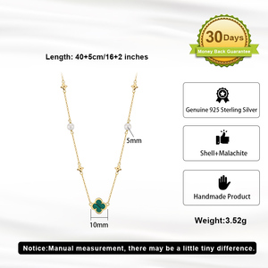 Rinntin Gmb69 + Gmn62 + Gma05 Bốn Lá Cỏ Ba Lá Hình Dạng Malachite Quyến Rũ 925 Sterling Bạc Trang Sức Bộ Vòng Đeo Tay Vòng Cổ Vòng Đeo Tay - Product Image 2