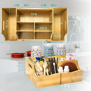 Organizador de Condimentos de Bambú de 7 Compartimentos para Barra de Café, Almacenamiento Extensible de Condimentos para Té, Decoración de <span class=keywords><strong>Bar</strong></span>, Cocina, Oficina - Product Image 2