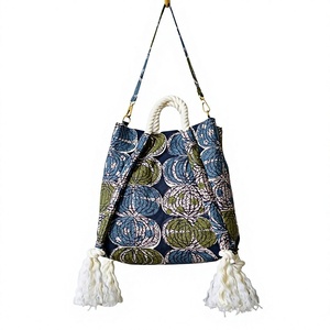 Bohemian Tassel Bag With Rope Handles And Patterned Fabric Medium Capacity Soft Handle Multi Purpose Bag Cosmetic Bag Portable - Product Image 1