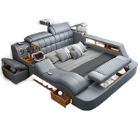 Lit intelligent moderne en cuir rembourré avec rangement, taille King ou Queen, lit intelligent multifonctionnel avec massage, luxe