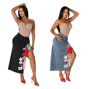 Gonna di alta qualità in <span class=keywords><strong>Denim</strong></span> da <span class=keywords><strong>donna</strong></span> Casual elasticizzato irregolare con toppa ricamata gonna longuette Casual in <span class=keywords><strong>Denim</strong></span> gonna lunga <span class=keywords><strong>abbigliamento</strong></span> <span class=keywords><strong>donna</strong></span> - Product Image 2