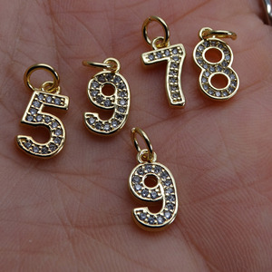 Vergulde Diy Messing Zirkoon Arabische Cijfers Vintage Patroon Met Nummer Charm Zirconia Micro-Pave - Product Image 3