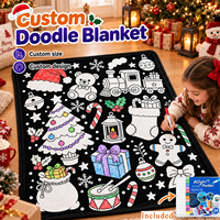 Couverture à colorier tendance avec motif de dessin animé de Noël, 24 marqueurs acryliques, couverture à colorier DIY pour canapé, chambre à coucher, maison, détente