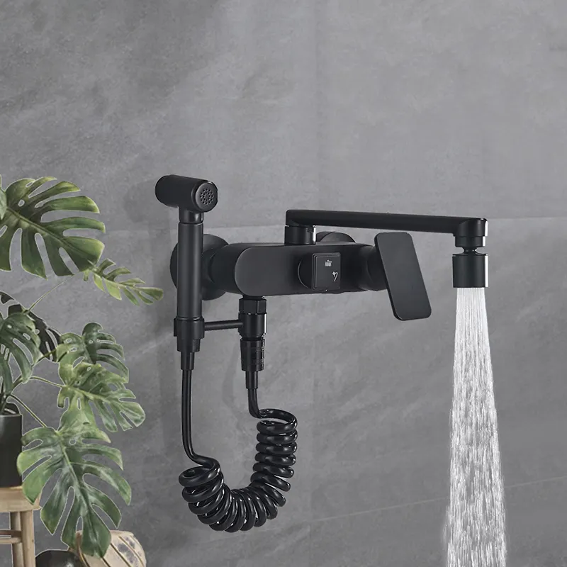 Modern wall mounted brass black Single Handle bathroom shower faucet with sprayer