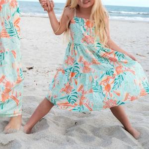 OEM Casual Skin-friendly <b>Summer</b> <b>Dress</b> Hawaiian Print Suspender <b>Dress</b> Custom Made Rayon Children <b>Dress</b> - Product Image 1