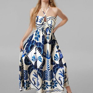 Offre Spéciale Sexy femmes licou robe dames décontracté vacances été hors épaule Boho imprimé fleuri <span class=keywords><strong>Maxi</strong></span> longues robes pour les femmes - Product Image 1