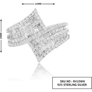 <b>Sterling</b> <b>Silver</b> Diamond Bypass <b>Ring</b> 1.40 Cttw Round And Baguette Cut Channel <b>Set</b> Geometric Women's Engagement Fine Jewelry - Product Image 2