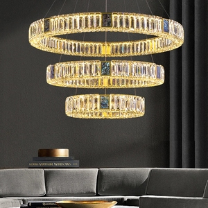 Lámpara colgante de anillo regulable <span class=keywords><strong>para</strong></span> Villa Stairs K9, de lujo, Led, dorada, <span class=keywords><strong>para</strong></span> sala de estar y comedor - Product Image 5