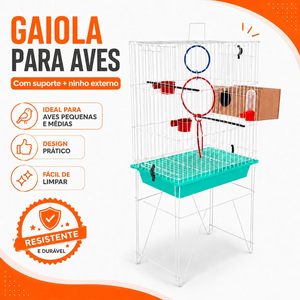 Gabbia per Uccelli Alta in Filo Metallico Pieghevole con Supporto Rialzato, Nido in Ferro, Anelli per Appendere, Giocattoli, Kit per l'Alimentazione per Pappagallini, Agaporni, Fringuelli da Interno - Product Image 1