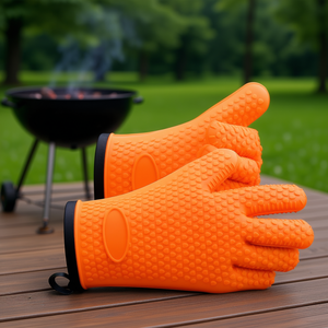 Silicone Smoker <b>Oven</b> Gloves Non-Slip Heat Resistant BBQ <b>Grill</b> Gloves Waterproof Easy Clean For Outdoor Cooking Accessories - Product Image 2