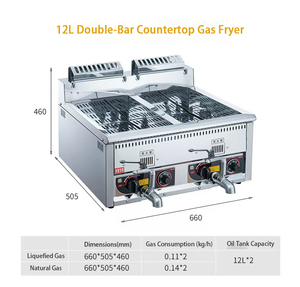 Freidora Industrial de Gas Comercial Marca GC, Alta Garantía de 6 Meses, Capacidad de Aceite de 12L+12L, Freidora Profunda Abierta para Pollo Frito al Estilo <span class=keywords><strong>Kentucky</strong></span> - Product Image 2
