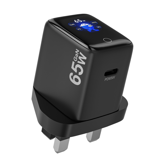 GaN PD 3.0 65W AI Smart TFT Display UK Wall Charger Travel Adapter Universal USB Type-C Laptop Phone Fast Charging Eco-Friendly