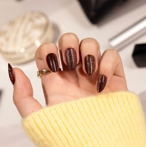 <span class=keywords><strong>Uñas</strong></span> Postizas de Alta Calidad con Efecto Ojo de Gato, Serie Winter Dark, Polvo Brillante, Forma Almendrada, Paquete de 30 Piezas con Kit de Preparación - Product Image 3