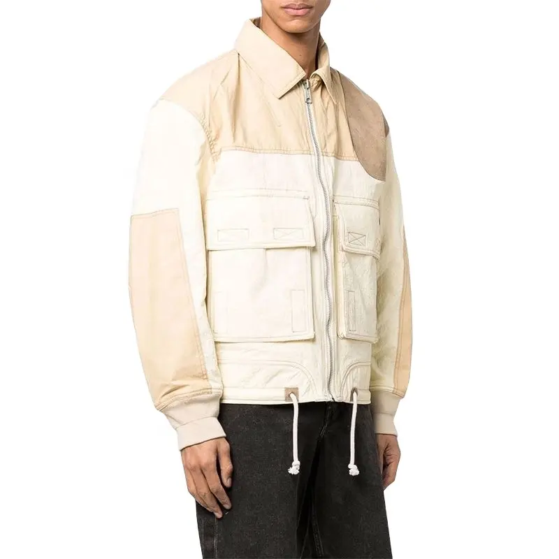Высокое качество пользовательских для мужчин с длинным рукавом Популярный фасон с большими карманами, с завязками, в стиле пэчворк; Куртка-ветровка varisty