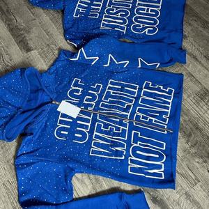 Sweat à capuche personnalisé de haute qualité avec impression en relief 500 g/m², strass, effet délavé, effet décoloré, fermeture éclair, sweat à capuche court et ample pour homme - Product Image 3