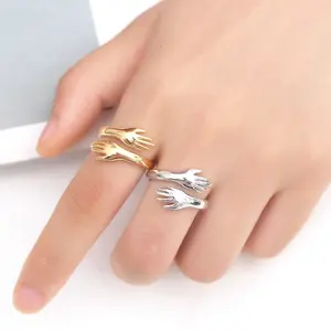 2024 Fashion New Stainless Steel Smooth Ring Love Hug Shape Ring For Thanksgiving Anniversary Ring