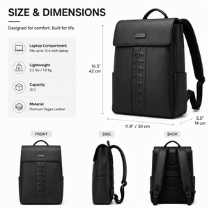 Sac à dos de voyage en cuir PU noir personnalisé, grande capacité, sac à dos pour ordinateur portable, sac à dos minimaliste décontracté pour l'école, pour hommes et femmes - Product Image 6
