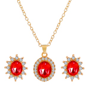 Parure de bijoux style baroque rétro : collier pendentif rond orné de pierres précieuses et de strass, boucles d'oreilles <span class=keywords><strong>tournesol</strong></span> – Cadeau idéal pour les fêtes - Product Image 2