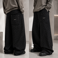 Fabricant de vêtements sur mesure OEM ODM : Pantalons amples à carreaux pour hommes avec appliques brodées, style streetwear à jambes larges