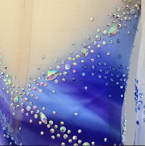 Robe de patinage artistique personnalisée tenues de robe de patinage sur glace pour femmes et filles vêtements de <span class=keywords><strong>danse</strong></span> d'entraînement dégradé de bleu faits à la main cristal <span class=keywords><strong>classique</strong></span> - Product Image 5