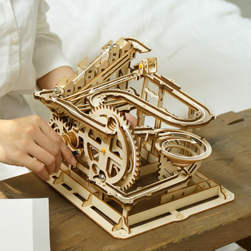 Robotime RokrLG501自己組み立て大理石ランおもちゃメカニカルギアモデルDIY木製3Dパズル男の子用