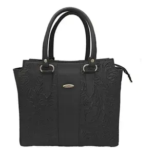 Sac à main en cuir de vachette noir Camila Fana, deux poignées, grande capacité, motif floral en relief, sac fourre-tout décontracté pour femme - Product Image 1