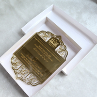 Cartes de menu en acrylique miroir doré de qualité supérieure avec boîte et texte gravé personnalisé
