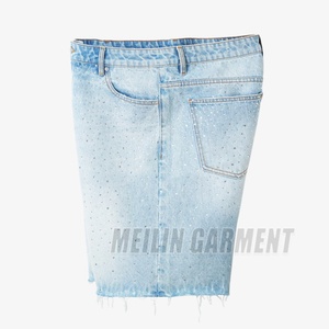 Pantalones Cortos Vaqueros Personalizados para Hombre, Talla Grande, Azules, Holgados, con Pedrería, Estilo Urbano, a la Moda - Product Image 3