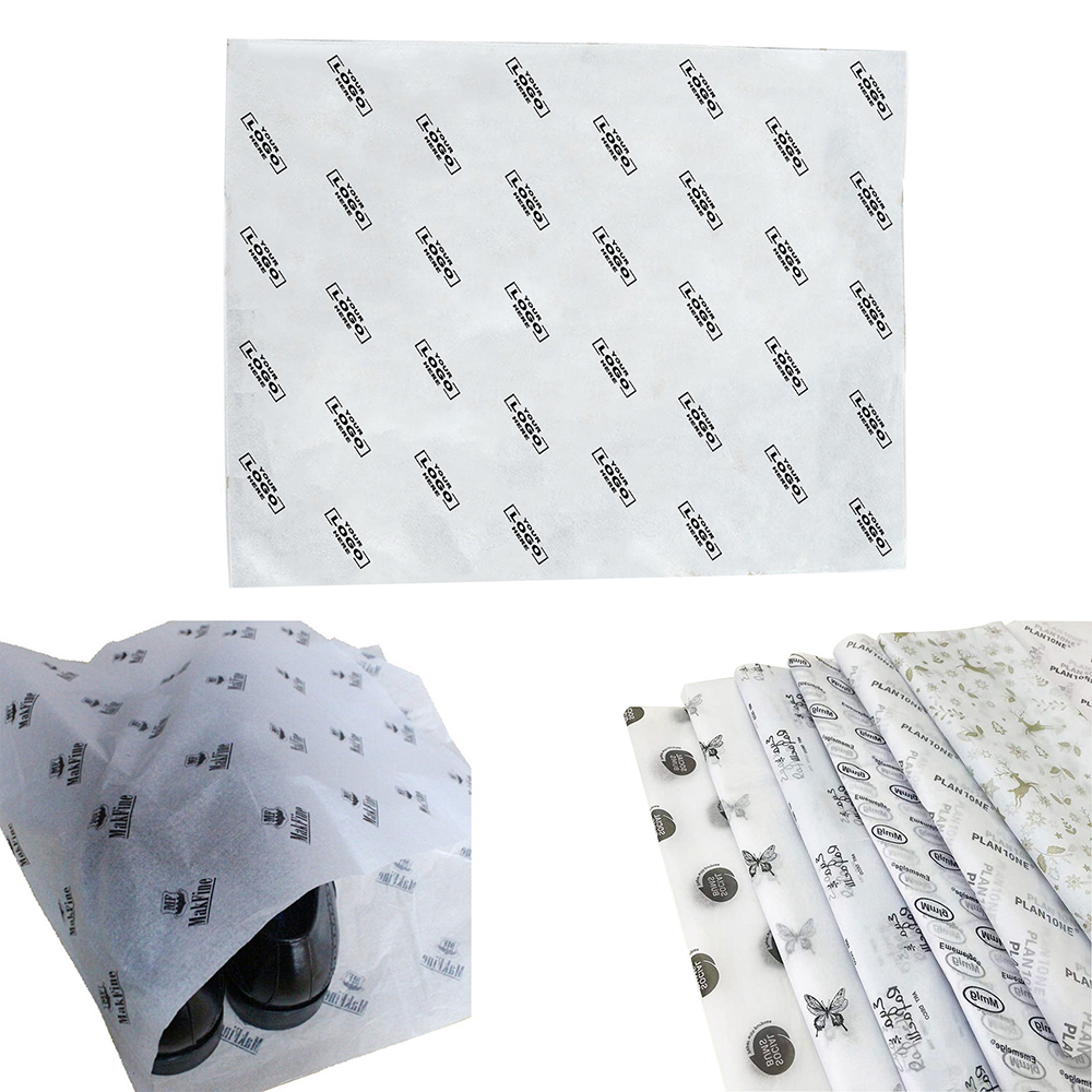 Custom 15 X 20 Inch Printed White Tissue Paper 17G Clothes Wrap Paper Single Side Printing Disposable Gift Wrapping Tissue Paper