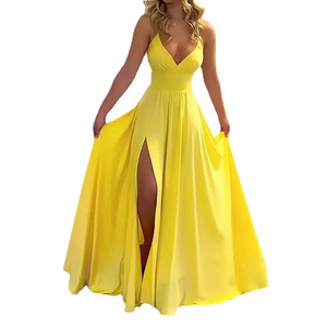 Vestido de chifón de color liso con tirantes finos y volantes, estilo sling, para mujer, nueva moda de verano, sexy, corte regular, para europeas, natural - Product Image 5