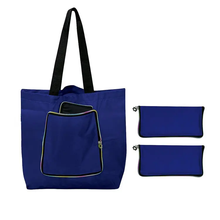 Оптовая продажа, сумки-тоуты из полиэстера для покупок, большая сумка для продуктов с передним карманом для магазина путешествий